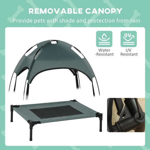 NEW PawHut 24in Gray Elevated Portable Metal Frame Dog Cot Pet Bed With UV Protection Canopy Shade