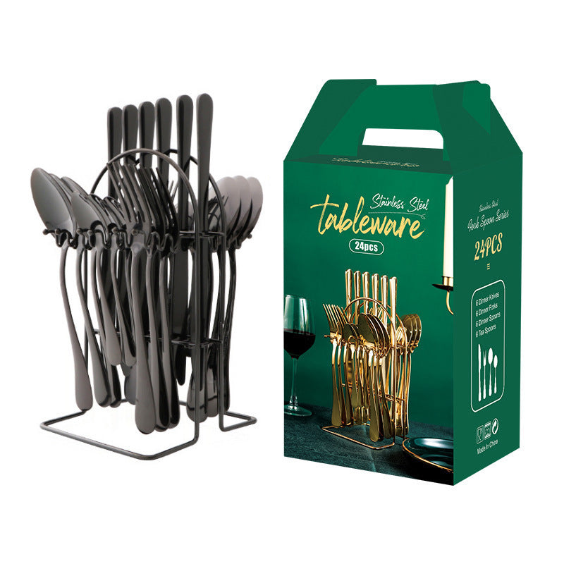 NEW Gold Dinnerware Set Stainless Steel Tableware Set Knife Fork Spoon Luxury Cutlery Set With Storage Rack Dishwasher