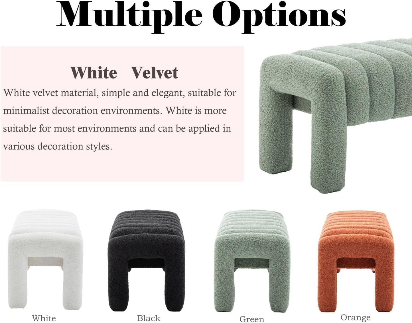 NEW 42.5 Inches Upholstered Ottoman Bench Boucle Fabric