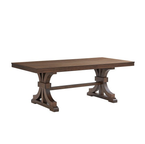 NEW 78.74 Rectangular Rubber Wood Dining Table For 6-8 With Wooden Trestle Pedestal Base Mid Century Modern Kitchen Wooden Table Dinner Table For Dining Room, Living Room ,OAK