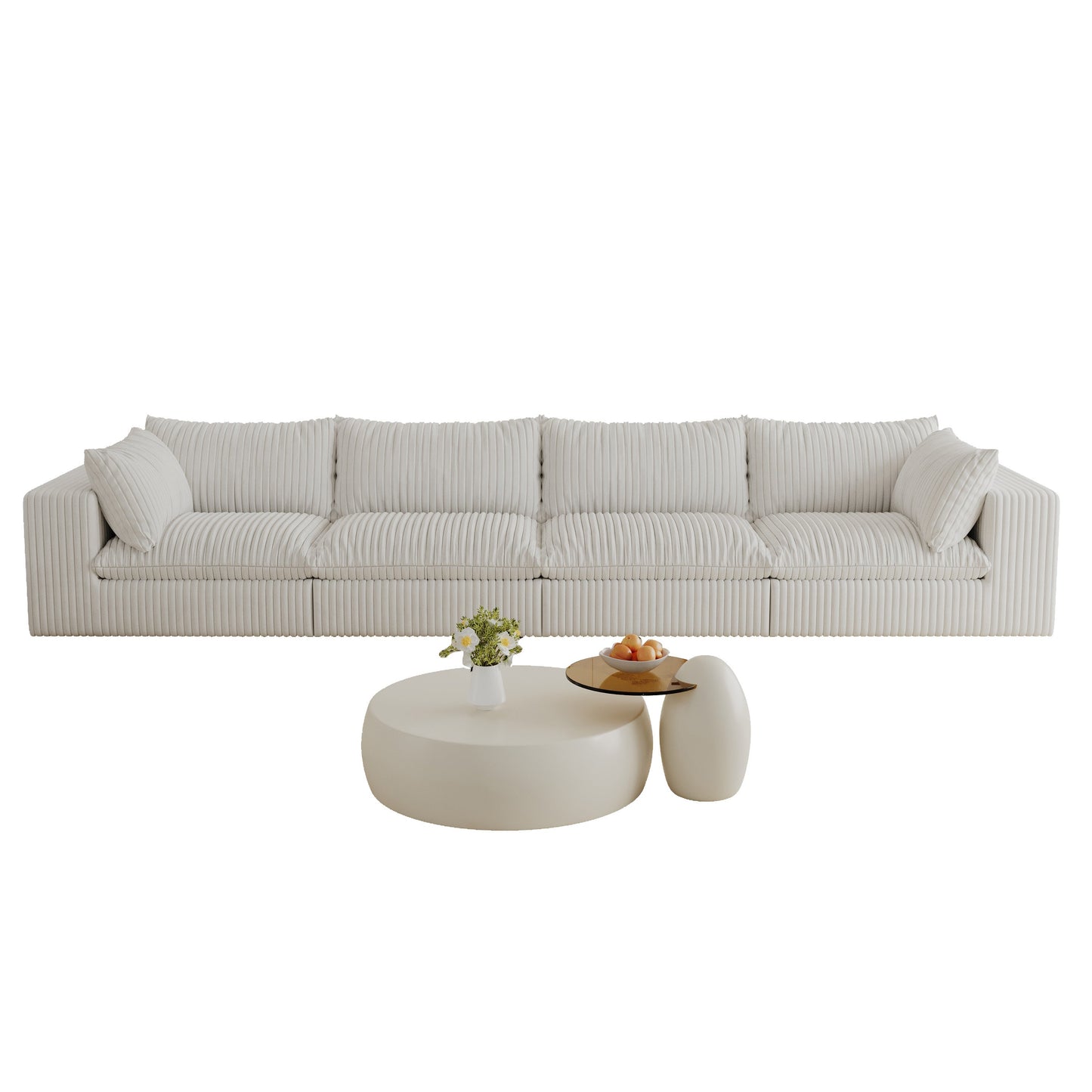 NEW 157.6'Cloud Sofa,Corduroy Fabric,Deep Seat Couches,Double-layer design,Removable Cushion,No Assembly,DIY Combination for Living room, Bedroom,Conference room ,Apartment,White