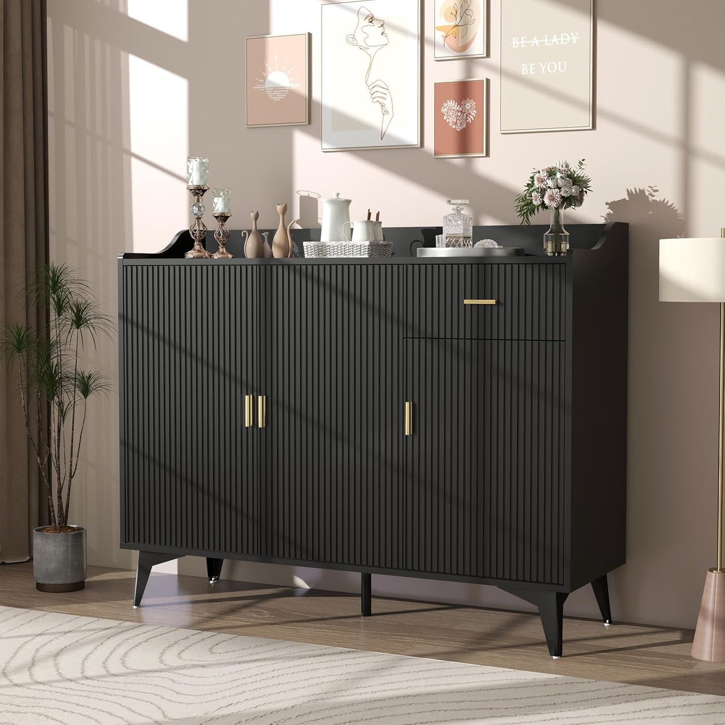 NEW Black 47In Sideboard Cabinet For Dining Room Storage
