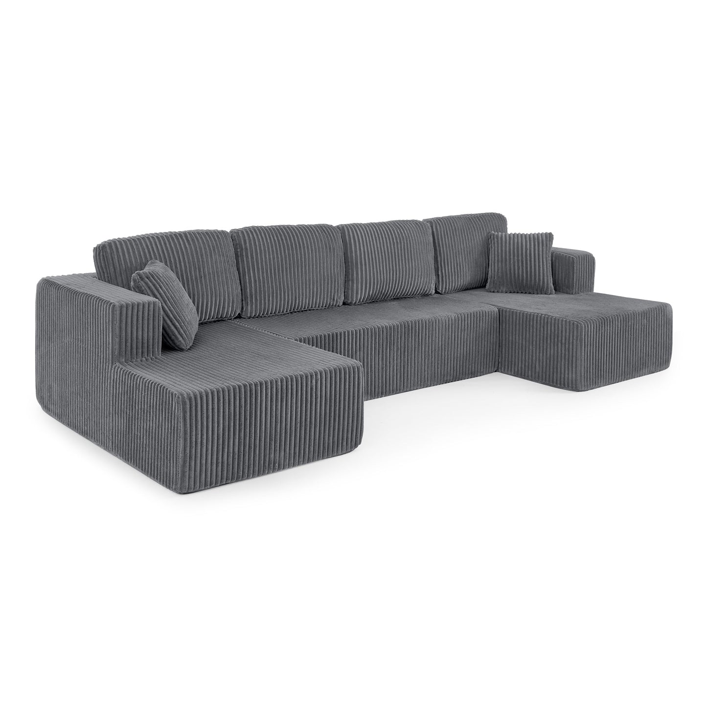 Modern Minimalist Style U Shape Modular Sectional Sofa Sleeper in Grey Corduroy