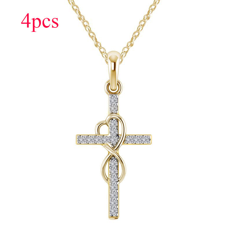 New Alloy Pendant With Diamond And Eight-character Cross Necklace