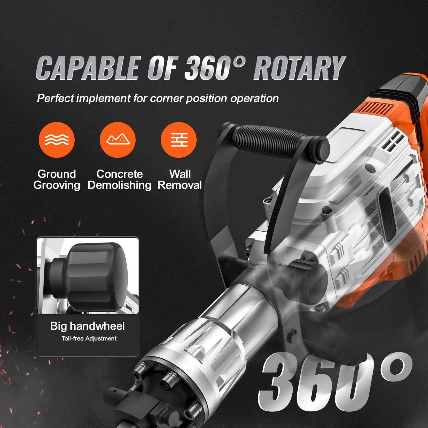 NEW VEVOR Demolition Jack Hammer Concrete Breaker 3500W Electric Hammer w/ 2 Chisel Bits