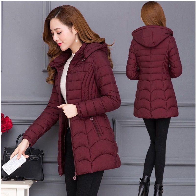 NEW Women's Mid-length Simple Slim-fit Figure Flattering Mid-length Cotton-padded Coat