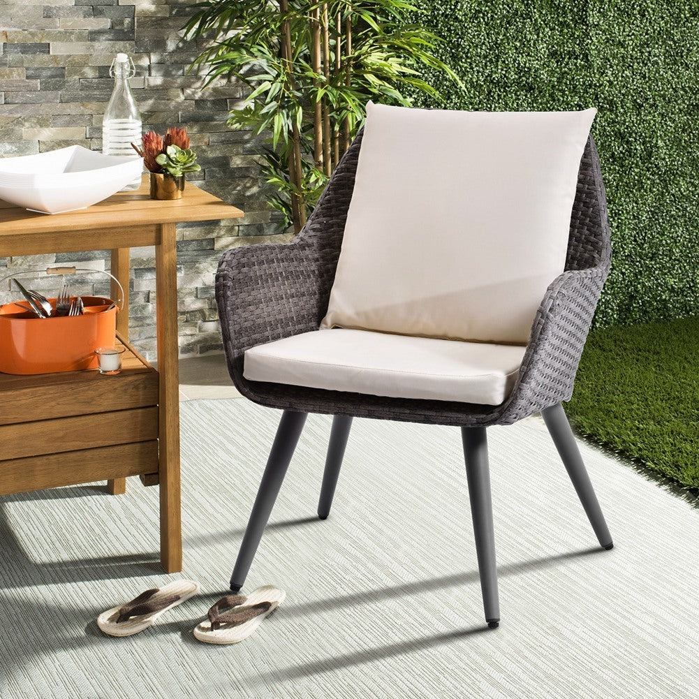 NEW Outdoor Wicker Dining Chair Rattan Accent Chair with Beige Cushion Patio Garden Furniture