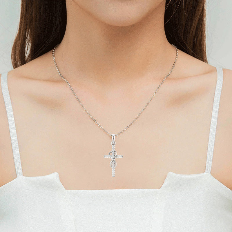New Alloy Pendant With Diamond And Eight-character Cross Necklace