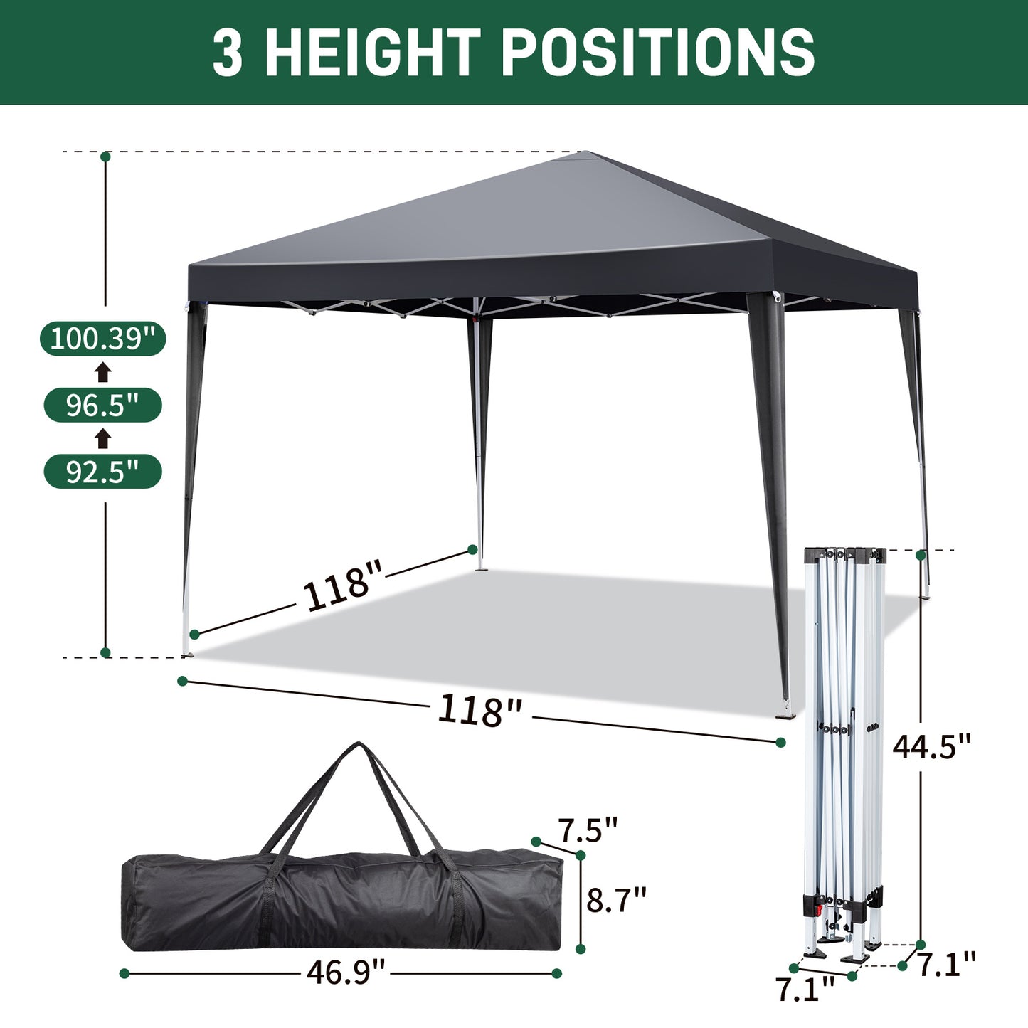 NEW Outdoor 10x10ft Dark Grey 4 Sides-2 Doors 2 Windows Folding Shed Oxford Cloth Iron Pipe Portable Tent