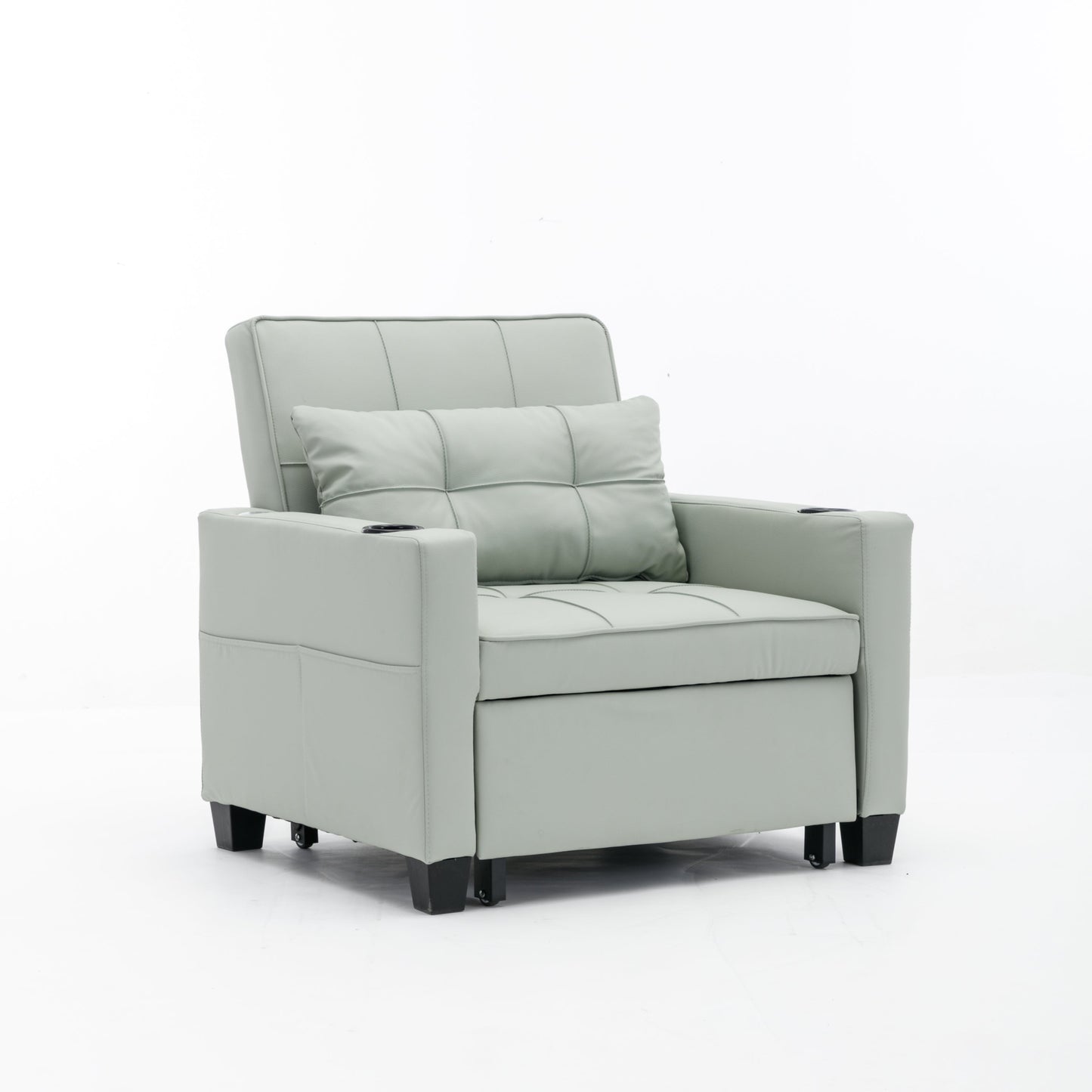 New Green Leather Futon 3-in-1 Pull Out Sleeper Chair