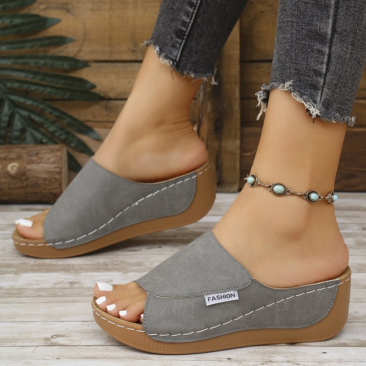 NEW Summer Wedge Slides Slippers Fashion Fish Mouth Thick Bottom Roman Shoes Solid Color Beach Sandals For Women