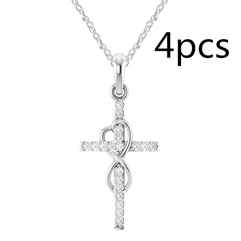 New Alloy Pendant With Diamond And Eight-character Cross Necklace