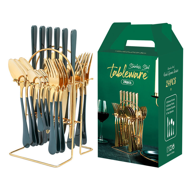 NEW Gold Dinnerware Set Stainless Steel Tableware Set Knife Fork Spoon Luxury Cutlery Set With Storage Rack Dishwasher