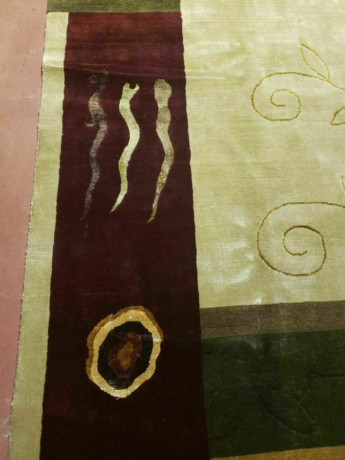 USED 6' X 9' Modern Handmade Tibetan Nepal Wool & Silk Rug Decorative Abstract Gold