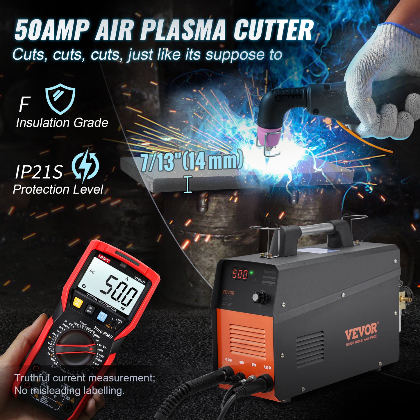 NEW VEVOR Plasma Cutter 50Amp Non-Touch Pilot Arc Air Cutting Machine With Torch 110V 220V Dual Voltage AC IGBT Inverter Metal Cutting Equipment
