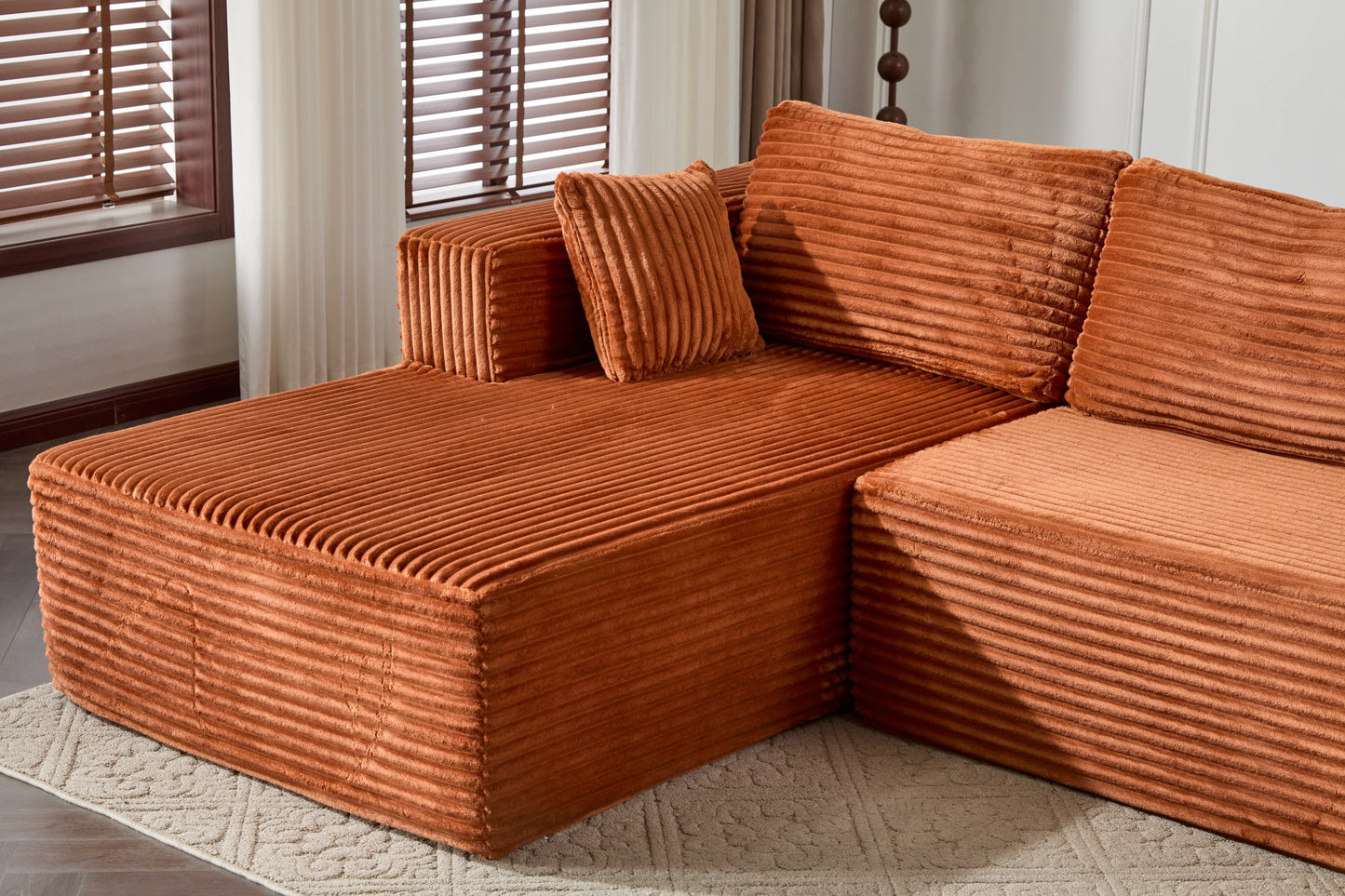 NEW Compression Sectional Couch with Comfy Chaise, Boneless L Shape Sofa with Deep Seat, Minimalist Modular Couches Sleeper for Living Room Bedroom Apartment Lounge,corduroy,Brown