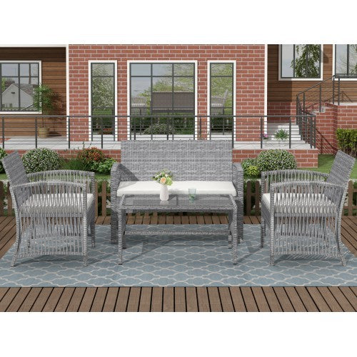 NEW TopMax 4 pc Outdoor Furniture Rattan Sofa Chair & Table Patio Set for Garden, Backyard, Porch and Poolside
