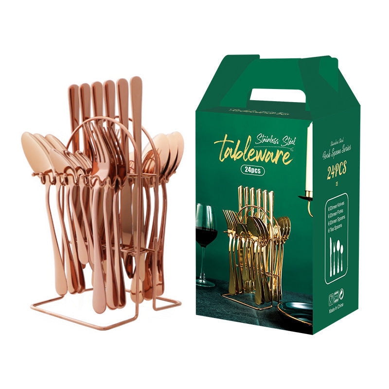 NEW Gold Dinnerware Set Stainless Steel Tableware Set Knife Fork Spoon Luxury Cutlery Set With Storage Rack Dishwasher