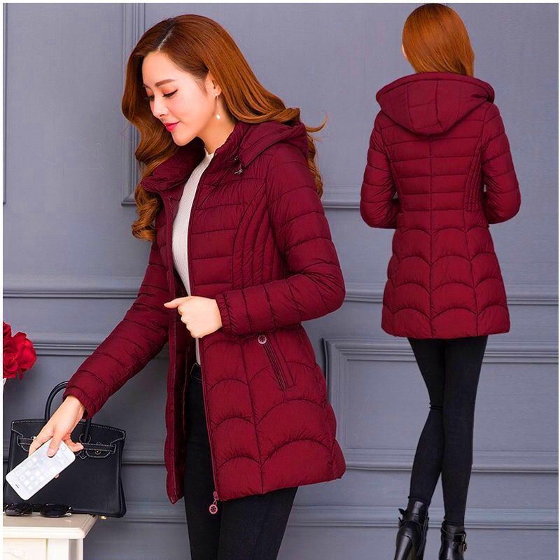 NEW Women's Mid-length Simple Slim-fit Figure Flattering Mid-length Cotton-padded Coat