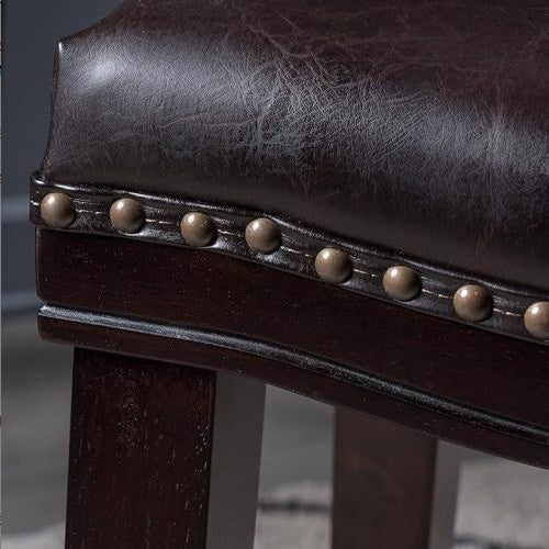 NEW Contemporary Upholstered Saddle Counter Stool with Nail Head Trim Dark Brown Chair