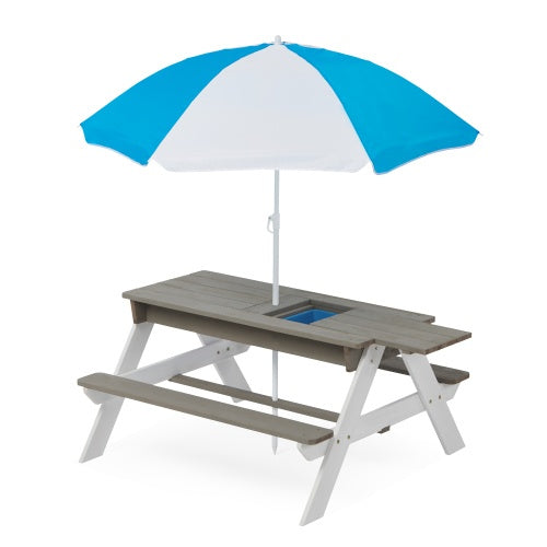 NEW Kids 3-in-1 Children’s Outdoor Wooden Picnic Table With Umbrella