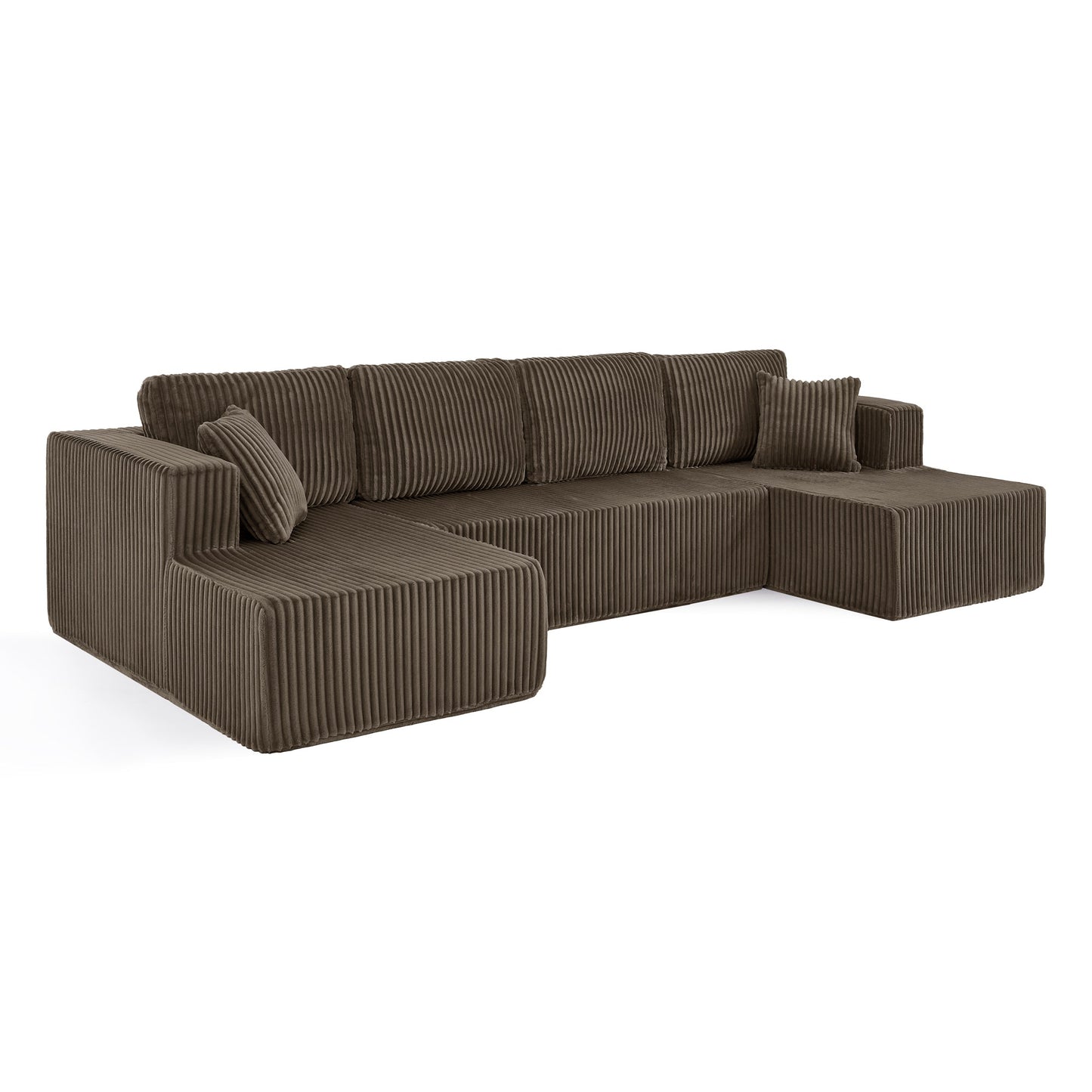 NEW Modern Brown Corduroy Minimalist U Shape Modular Sectional Sofa Sleeper Couch
