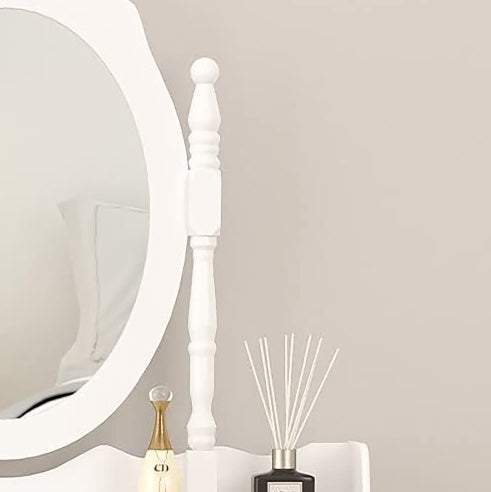 NEW Vanity Table Set With 4 Drawer, Makeup Dressing Table W Cushioned Stool, Girls Women Bedroom Furniture Set Oval Mirror