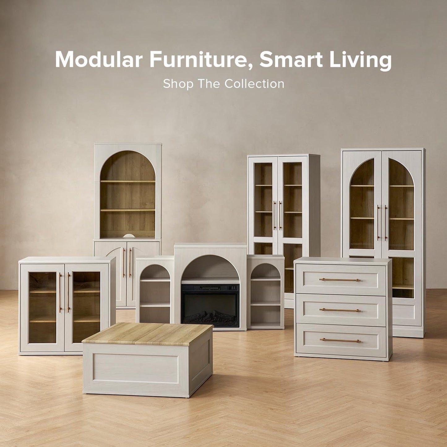 NEW Two Tone Oakwood Acrylic Modular Buffet Cabinet Unit