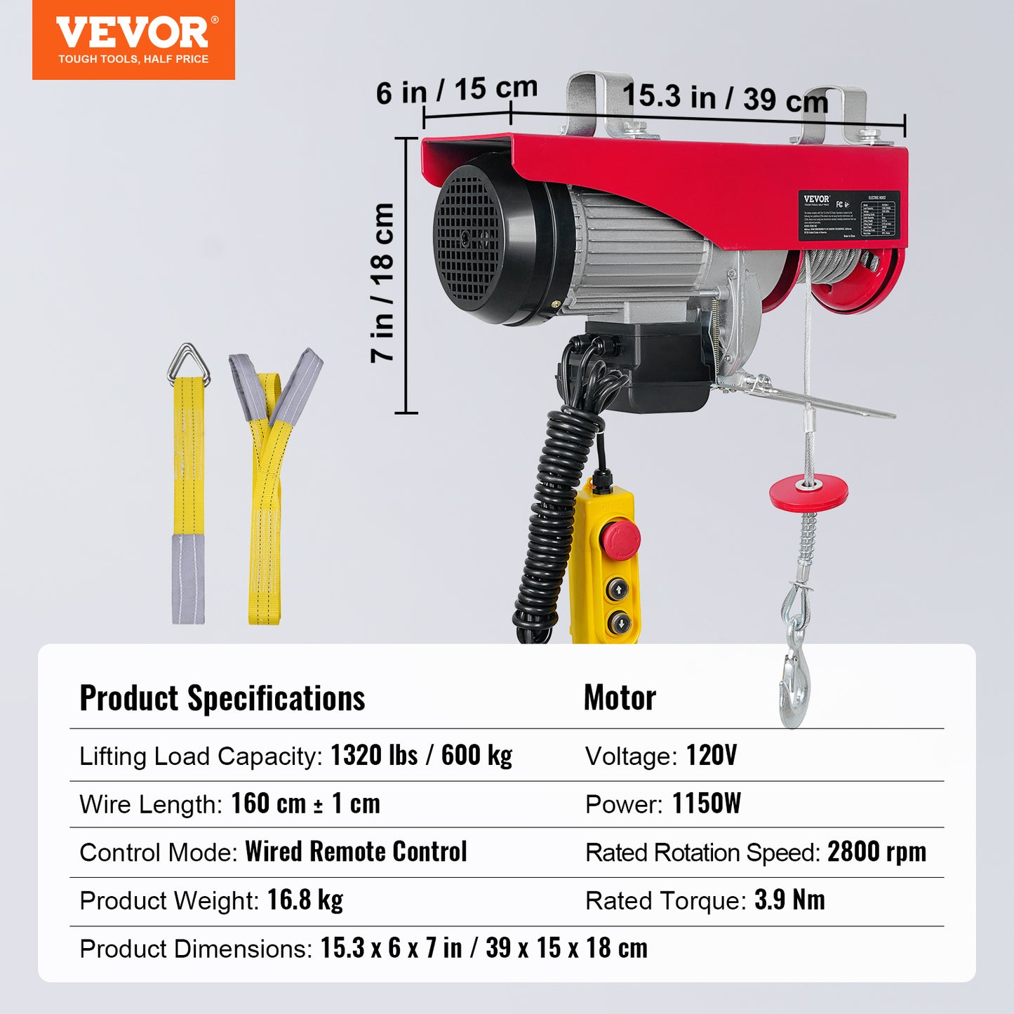 NEW VEVOR Electric Hoist 1320 Lbs Lifting Capacity 1150W 110V Electric Steel Wire Winch With 14ft Wired Remote Control