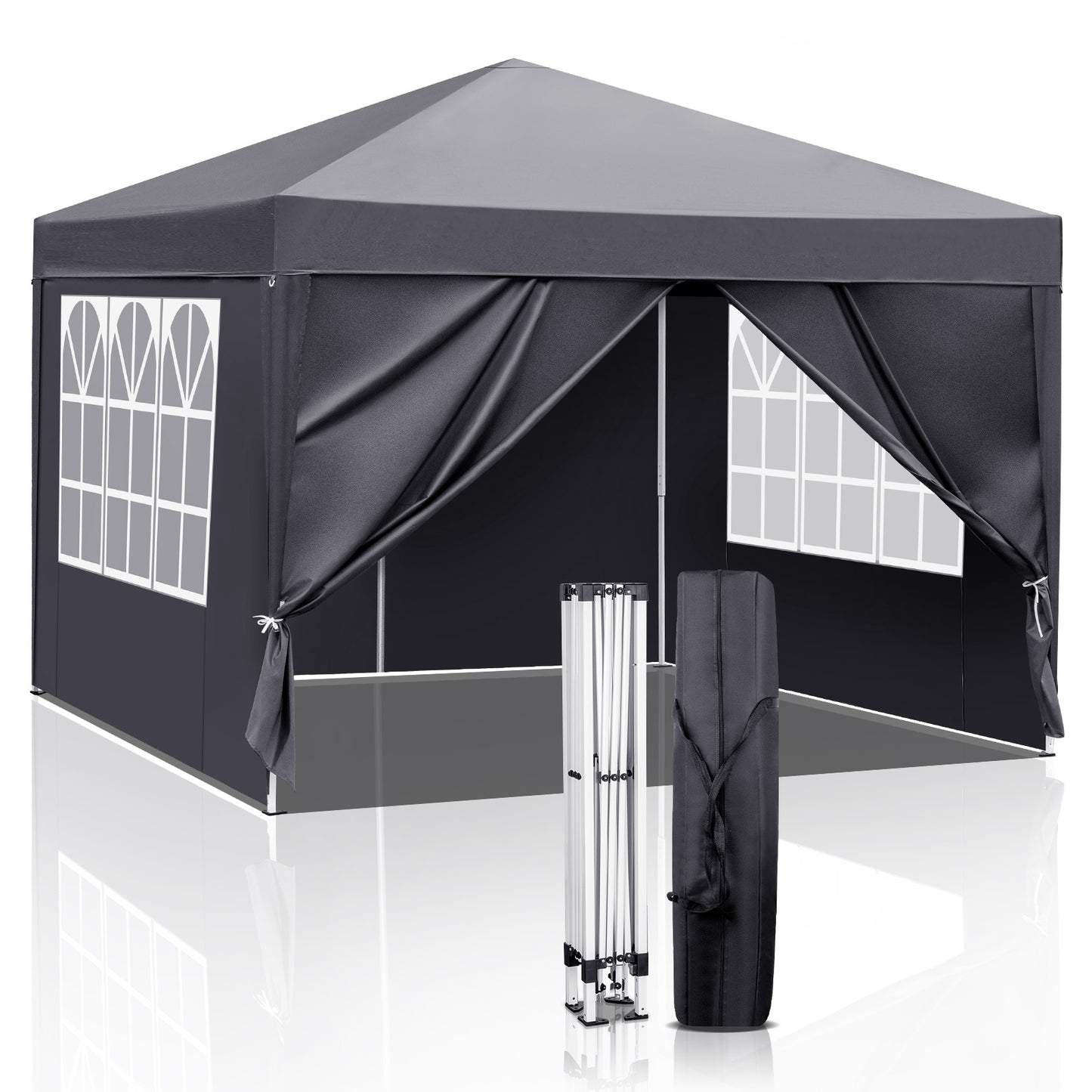 NEW Outdoor 10x10ft Dark Grey 4 Sides-2 Doors 2 Windows Folding Shed Oxford Cloth Iron Pipe Portable Tent