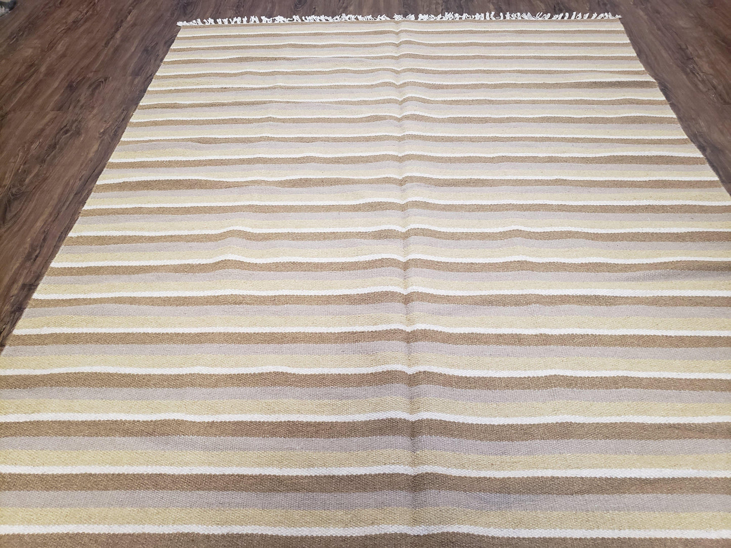 USED New Indian Striped Blanket, Multicolor Earthern Tones Kilim Rug, Wool Handmade South American Style Blanket, Queen Sized Bedspread 5x8 - 6x8