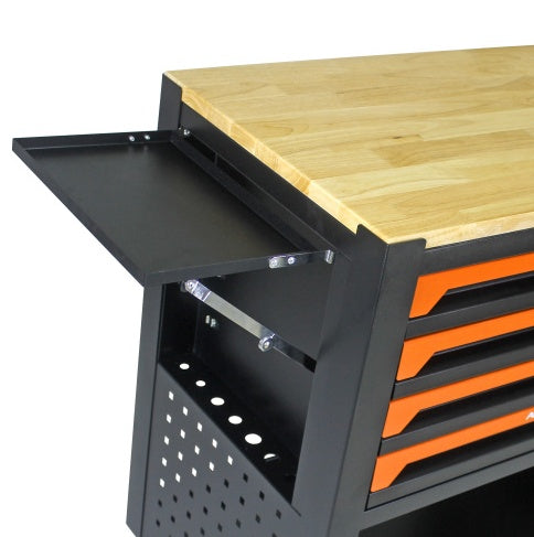 NEW Black Orange 4 Drawer Multi-Functional Tool Cart with Wheels and Wooden Top