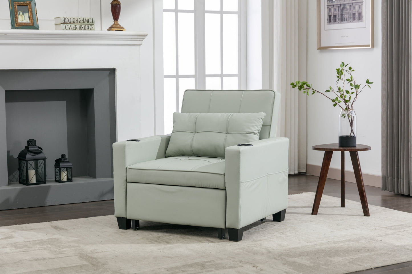 New Green Leather Futon 3-in-1 Pull Out Sleeper Chair