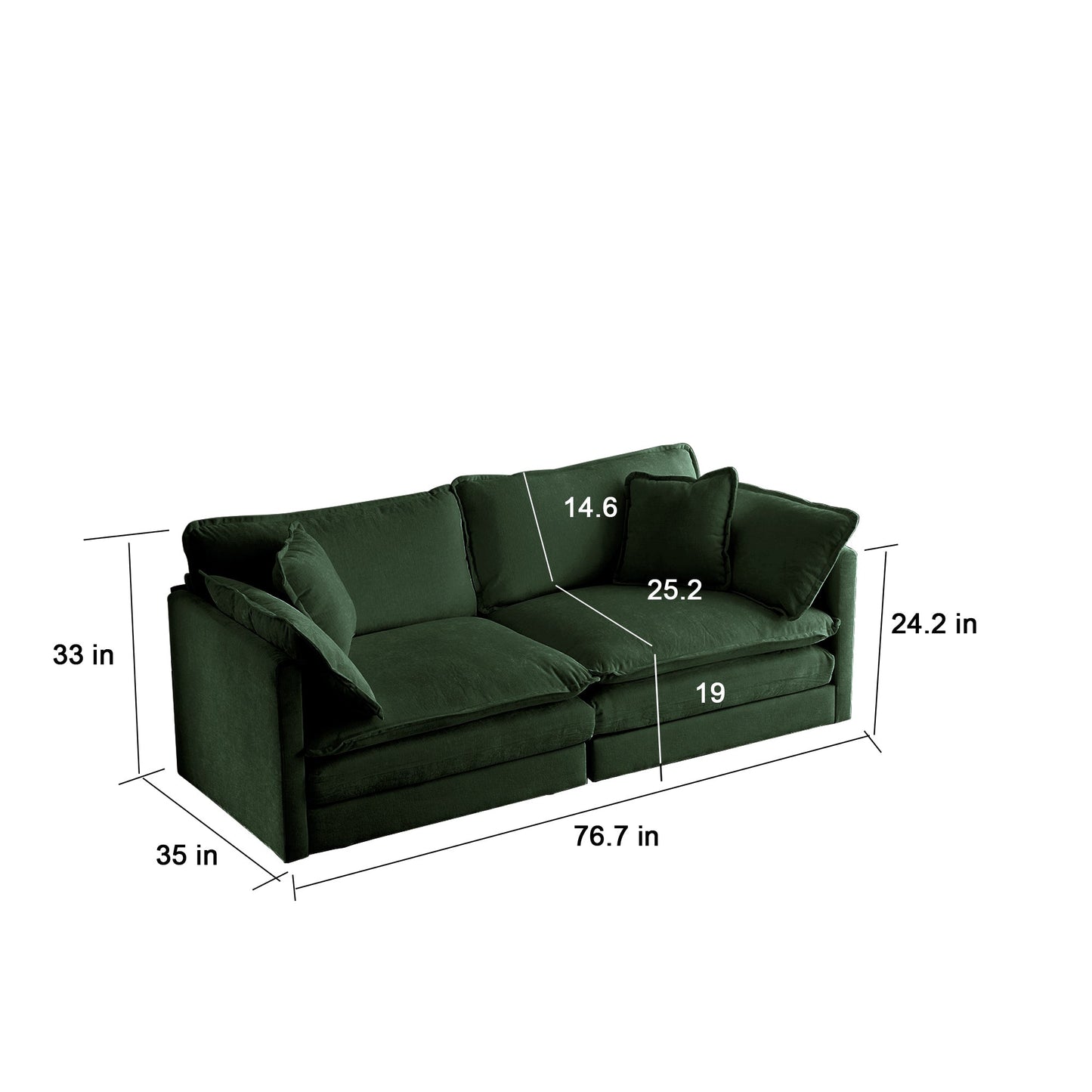 NEW Sofa Set of 2 Chenille Couch, 2+3 Seater Sofa Set Deep Seat Sofa, Modern Sofa Set for Living Room, Green Chenille