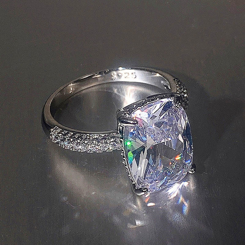 NEW Four-claw White Square Diamond Ring Large Zircon