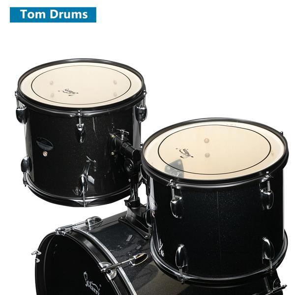 NEW Glarry Full size 22in Poplar Double-layer Oil Skin Star Dot Black Drum Set