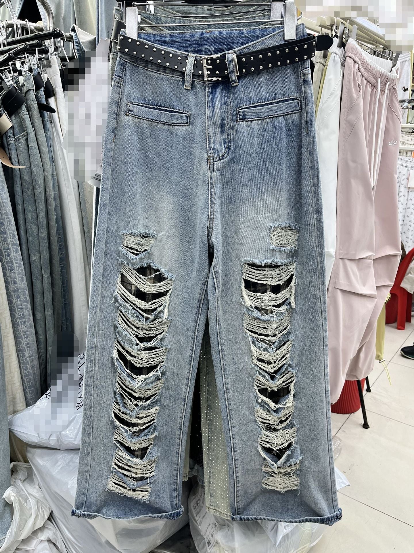 NEW Blue With Holes Design Straight Jeans