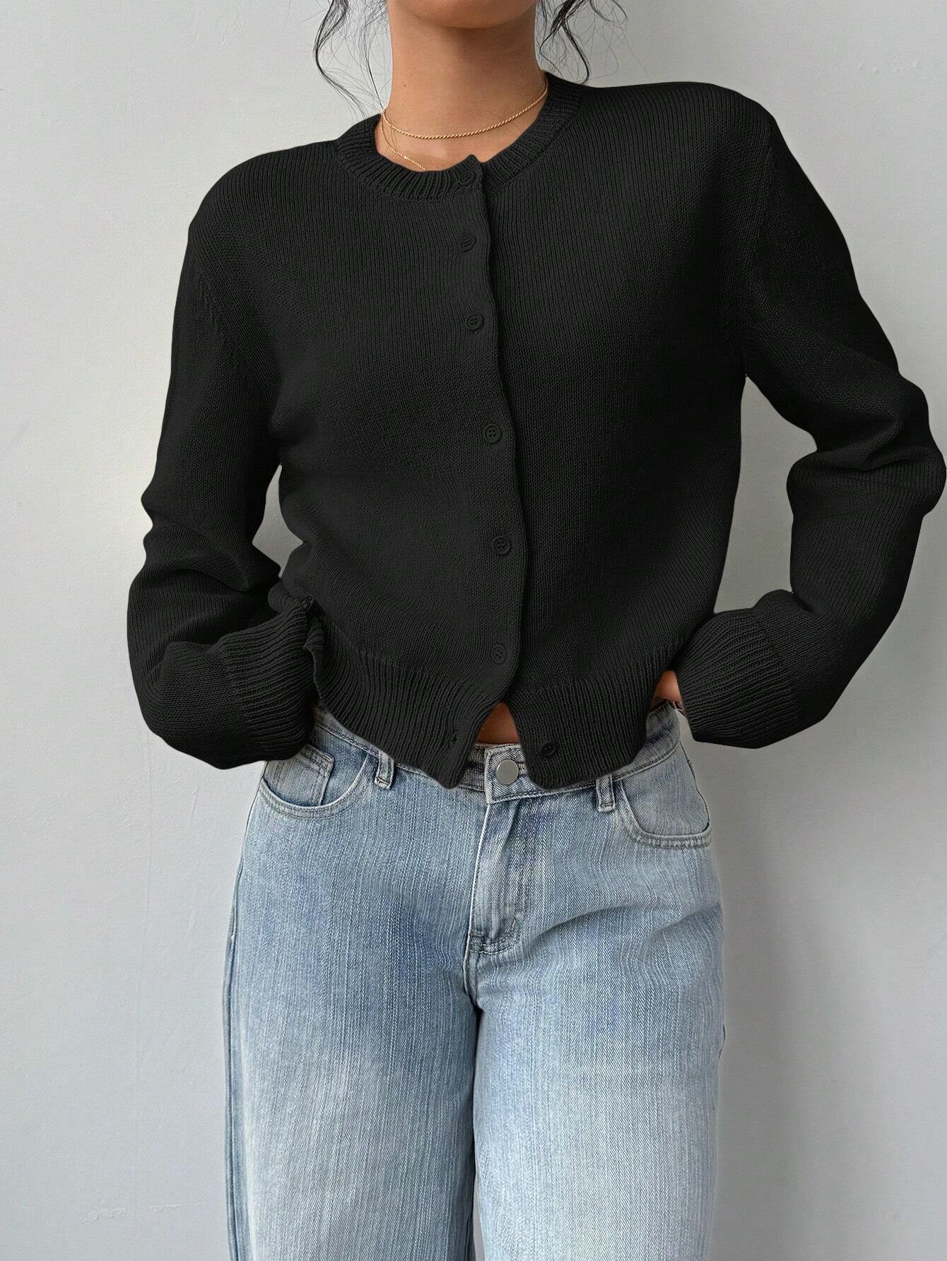 New Chic Long Sleeved Knitted Cardigan Fashion Slim Solid Color Short Sweater For Women Clothing