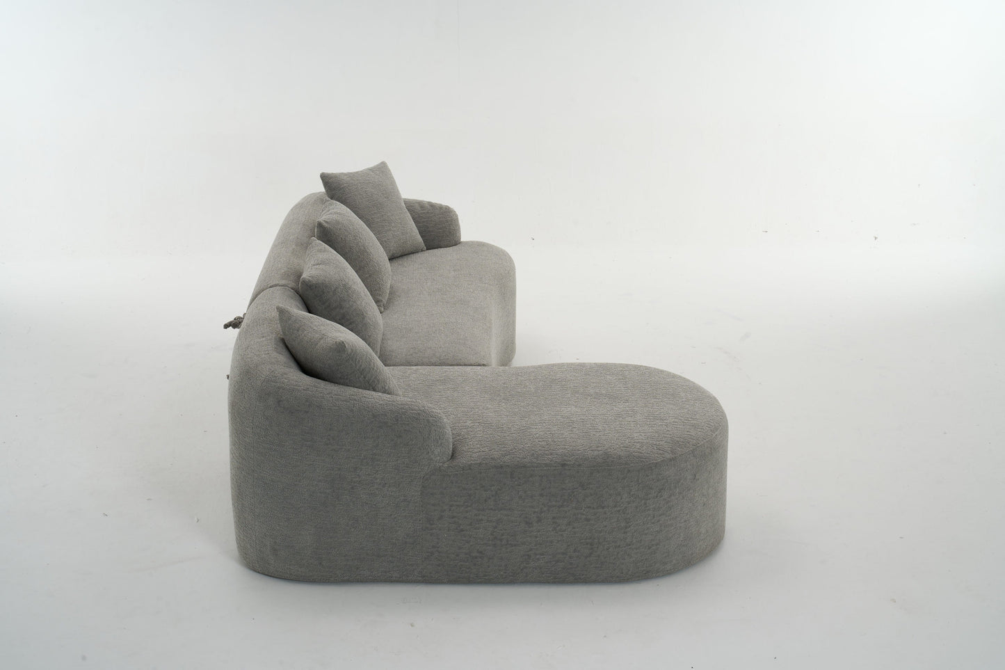 NEW Boneless Minimalist Curved Chaise Grey Chenille Compression Modular L-Shape Sectional Sofa Sleeper Couch with 30D High-Density Foam