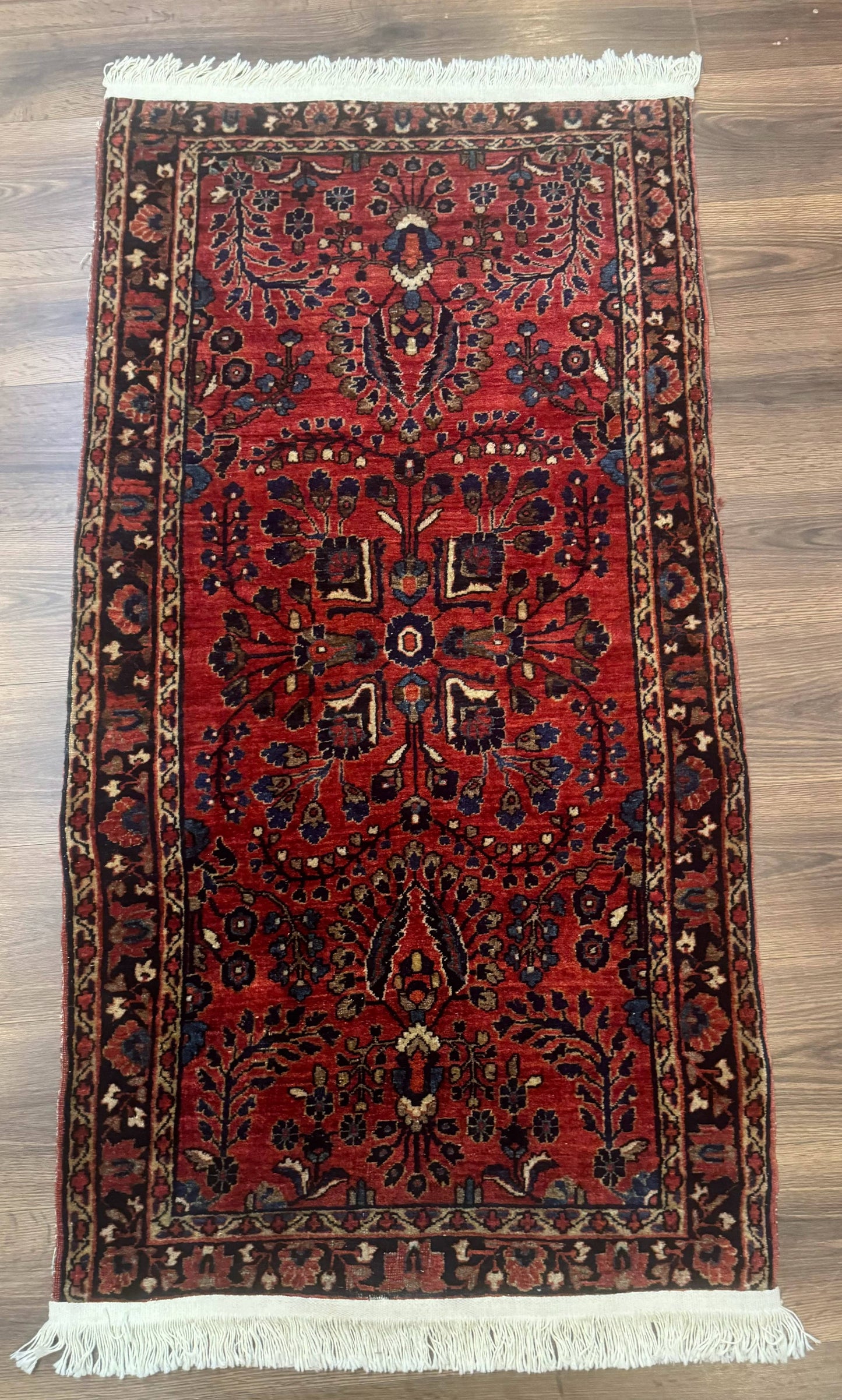 USED Small Red Persian Sarouk Rug 2.7 x 4.9, Floral, Antique