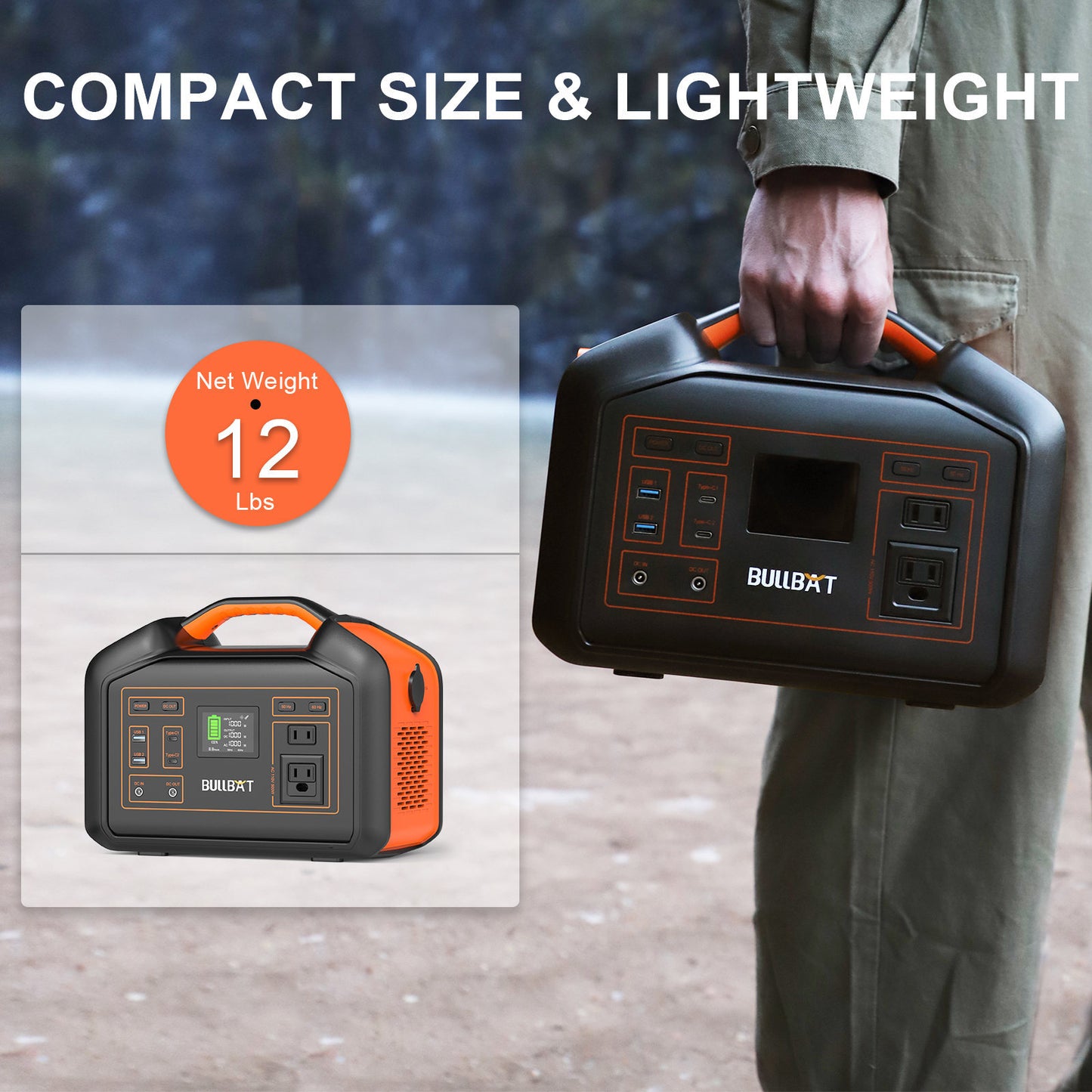 NEW Bullbat 500W Compact Outdoor Energy Storage Inverts Battery Generator Power Supply