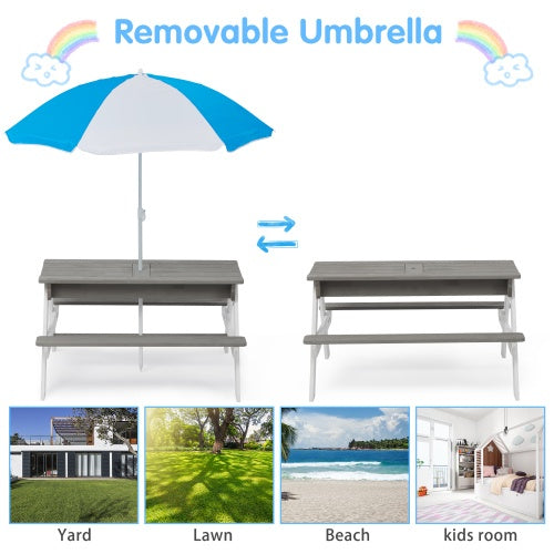 NEW Kids 3-in-1 Children’s Outdoor Wooden Picnic Table With Umbrella