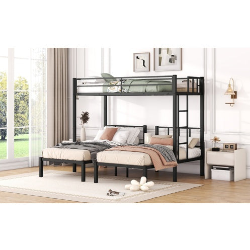 NEW Twin Over Twin Twin Bunk Beds For 3, Twin XL Over Twin Twin Bunk Bed Metal Triple Bunk Bed, Black