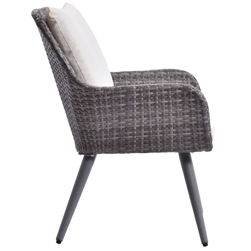 NEW Outdoor Wicker Dining Chair Rattan Accent Chair with Beige Cushion Patio Garden Furniture