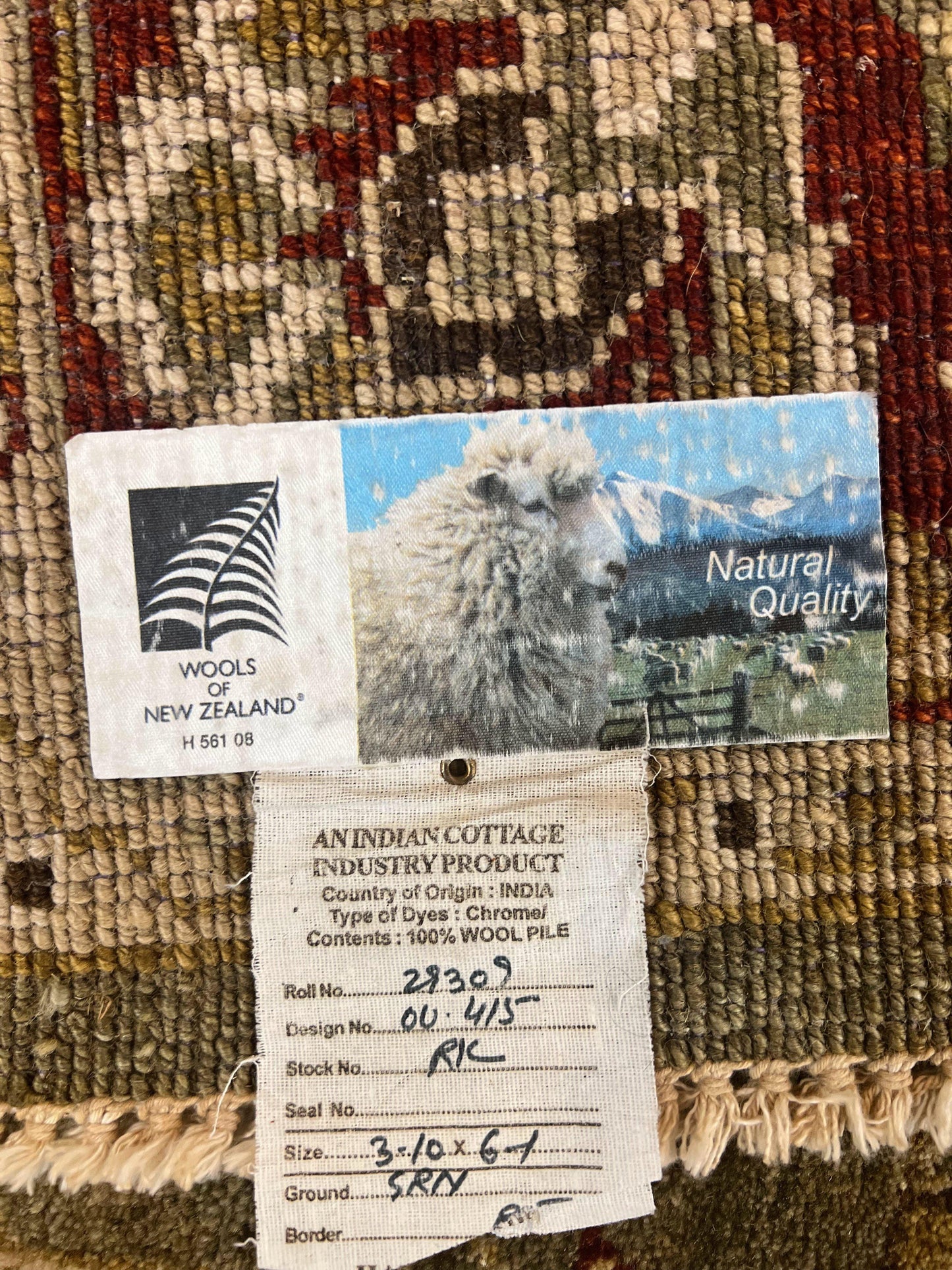 USED Indo Oushak Rug 4x6, Green and Maroon, Vintage Wool Floral Rug, Indian Agra Rug