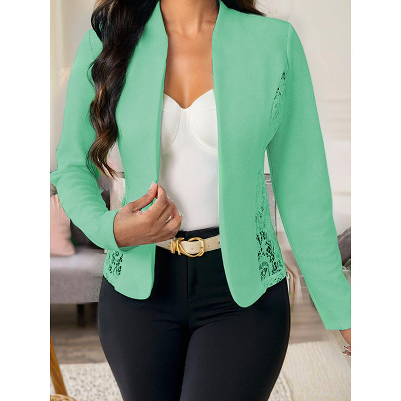 New Women's Casual Lace Contrast Open Front Cardigan Jacket Long Sleeve Work Office Suit