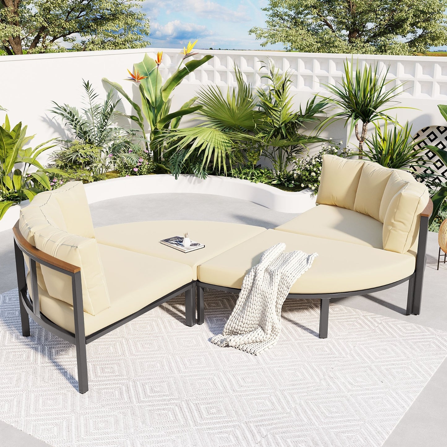 NEW Outdoor 4-piece Circular U-shaped Courtyard Furniture Set