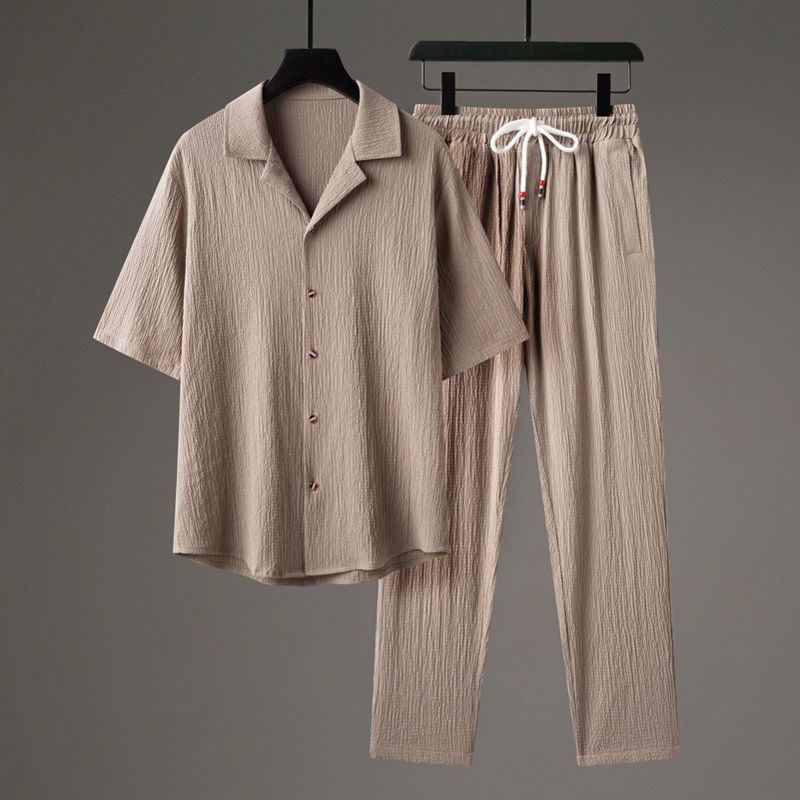 New Casual Men's Sports High-end Half Sleeve Chinese Style Two-piece Set