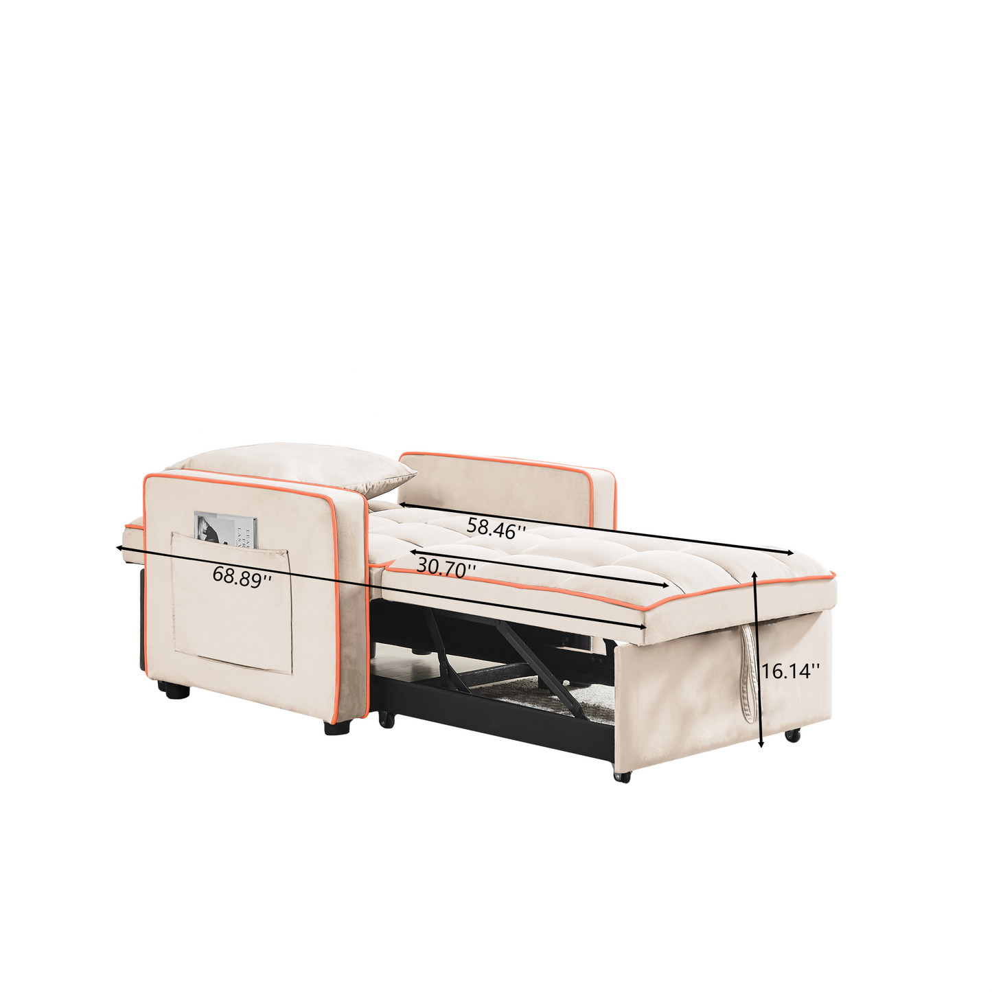 NEW Creamy White Velvet Modern Three-in-One Folding Sofa Bed Chair with Adjustable Back