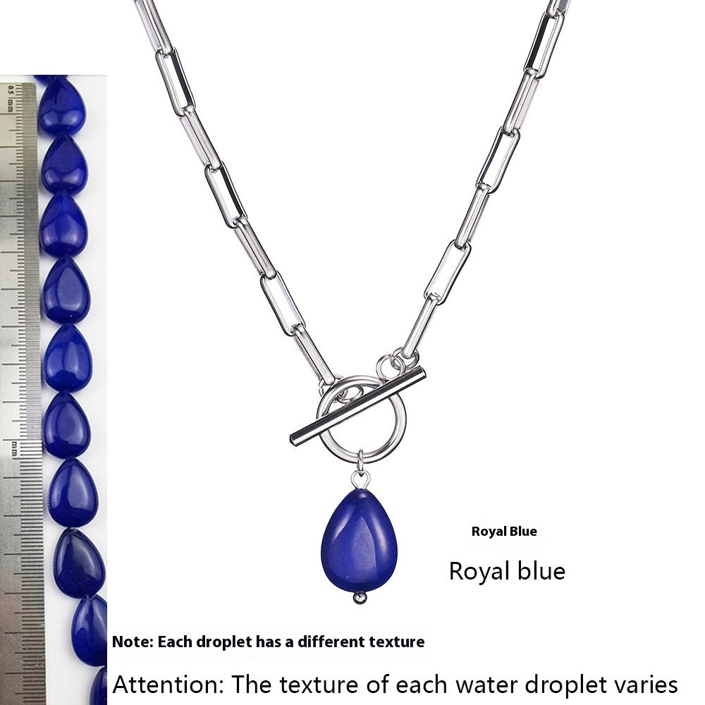 NEW 18K Gold Stainless Steel Clip Waterproof Pearl Water Drop Pendant Necklace For Women